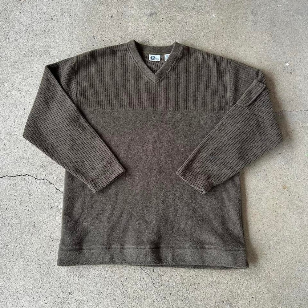 Vintage olive green military style fleece sweatshirt Oversize M